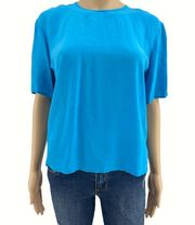 Jonathan Martin MEDIUM Sophisticates VINTAGE Blue 100% SILK Short Sleeve Top