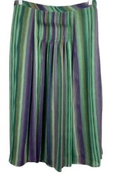 Coldwater‎ Creek Midi Skirt M Striped Pintuck Multicolor Green Purple Retro New