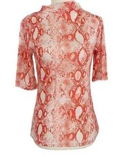 MNG Suit Mango Top Orange Reptile Print Mock Neck Short Sleeve Women's XS, JL23