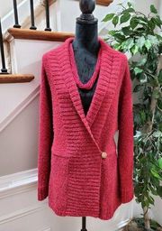 Jones Newyork Women's Red Ramie & Acrylic Long Sleeve Cardigan Sweater Size 1X