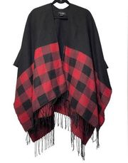 Charlie Paige Plaid Red and Black Kimono Wrap Style Sweater Cozy Holiday Wrap