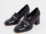 ASOS Black Croc Heeled Loafers with Chain