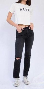 Frame Black Le High Straight Raw Edge Jeans Molony Size 26