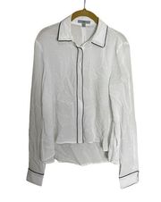 Zac Zac Posen White Button Down Shirt Black Piping