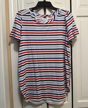 Crown and Ivy red white and blue striped shirt. Short ruffled sleeves. Medium