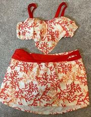 Alex Marie Coral Print 2-Pc Swimsuit- Bikini Top & Skirted Bottom. Sz 10/12