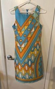 Julie Brown Blue Orange 100% Silk Dress Size 0