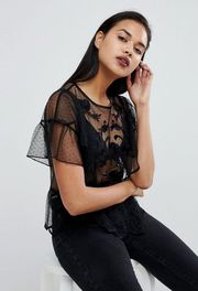 Embroidered Mesh Top