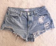 Distressed High-Rise Short Cut Off Denim Light Wash Cotton Shorts