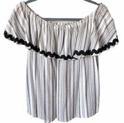 Off Shoulder Ruffle Flowy Romantic Top Stripe