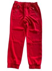 J Crew Pants Womens 4 Red Stretch Waist Zipper Pocket Cinched Ankle Jogger Poly