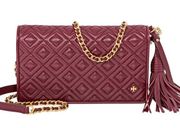 Tory Burch Fleming Flat Wallet Crossbody Bag- Imperial Garnet