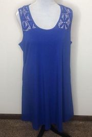NWT  blue lace shift pocketed midi dress size large