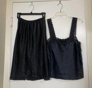 Vintage Christian Dior satin black undergarment lingerie top skirt set Large