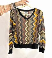 for Target Women's Zig Zag Long Sleeve V-Neck Blouse Size XS