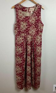 Woolrich Maxi Dress M Floral Maroon Beige Sleeveless Cotton Blend‎ Long