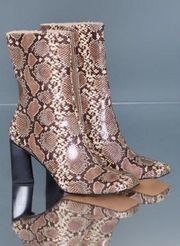 PrettyLittleThing Tan Pu Snake Square Toe Triangle Heel Ankle Boot size 7 (5 UK)