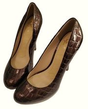 Joan & David DV Flipp brown crocodile platform heels