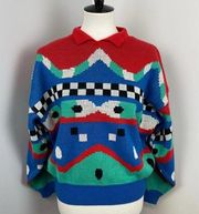 Vintage 62 East 80s Funky Colorful Knit Sweater Large