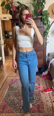 Medium blue denim jeans side slit