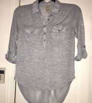 Light Gray/blue Sheer High Low Blouse