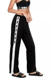 Victoria's Secret Pink Large Track Pants Black / White Logo Stripe Snaps