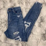 American Eagle  Curvy Super Hi-Rise Jegging Crop distressed Butt rip Jeans size 2