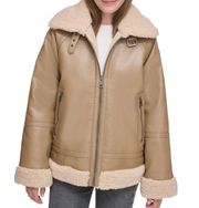 Relaxed Faux Shearling and Faux Leather Aviator Jacket