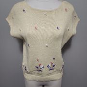 Vintage Cambridge Spirit yellow floral intarsia sweater size large