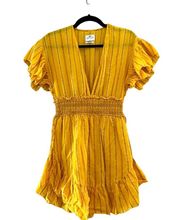 SAYLOR Adrianne Ruffled V-Neck Metallic Striped Gold Mini Dress Sz S