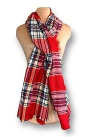 City Streets Blanket Scarf Red Navy Plaid Oversized Fringe Warm Winter Essential