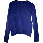 Brooks Brothers 100% Italian Cashmere Sweater Cable Knit Crew Neck Blue S