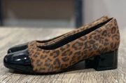 Clarks Marilyn Sara Leopard Black Patent Block Heel Pumps 6.5 Wide