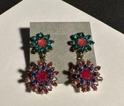 NWT Talbots Earrings Pierced Multi Color Rhinestone Dangle Gold Tone $39.50 MSRP