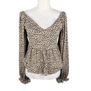 Main Strip Top Medium Animal Print V-Neck Stretch Long Sleeve New