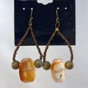 Beaded and stone fishhook earrings