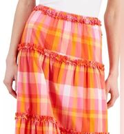 New 
Women's Cotton Plaid-Print Ruffle-Trim Maxi Skirt