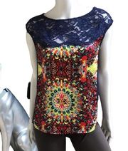 Kut from the Kloth Paisley Lace Multicolor Sleeveless Top Women's Size Small