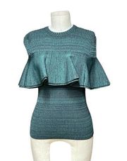 Apiece Apart Green Ruffle Ribbed Knit Sweater Top Size Small