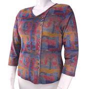Parsley & Sage Womens Size M Top Multicolor Asymmetric Buttons V Neck 3/4 Sleeve