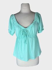 Livi by Olivia Rae Teal Empire Peasant Top | Large  Timeless Elegance