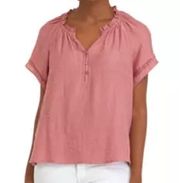 Wonderly Dusty Rose Pink Mauve Peasant Short Sleeve Shirt Top Large Sheen Belk