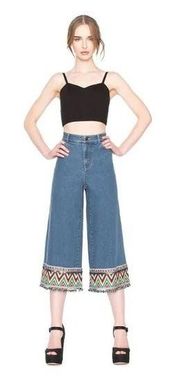 Alice + Olivia Beta Pom Pom High Waist Wide Leg Cropped Jeans Size 28