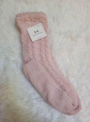 NWT Halston Faux Fur Lined Cable Knit Lounge Slipper Socks