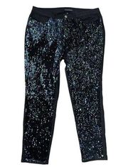 Sequin Front Pants Black Bling Straight Leg Women's Plus Size 18