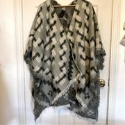 Frye Fringed Geometric Print Blanket Wrap Poncho Ruana