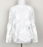 NEW Bishop + Young White Palermo Flare Sleeve Boho Floral Lace Top Womens Medium