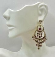 Villager Liz Claiborne pink rhinestone and gold tone chandelier earrings