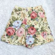 Linen Floral Shorts Yellow Small Petite