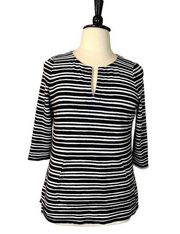 Liz Claiborne Top 3/4 Sleeves Split Neck Sport Black White Women’s Size Large